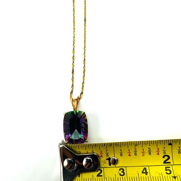 Vtg 14K Gold Mystic Topaz Pendant Necklace With Rope Chain Made In Croatia - Picture 12 of 16